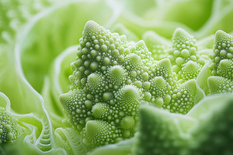 Romanesco Broccoli Close-up: Mesmerizing Fractal Pattern and Vibrant Green vector illustration