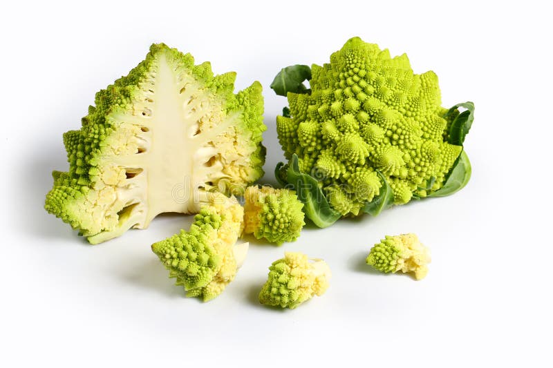 Romanesco Broccoli or Roman Cauliflower. Top View, Place for Text Stock