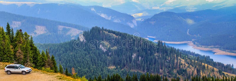 Romania.bucegi mountains and Lacul Bolboci lake.SUV off road adventure.