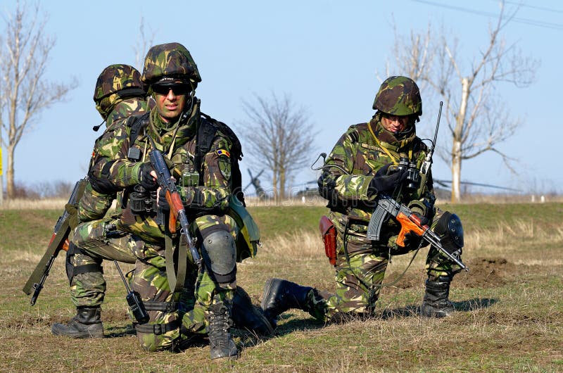 Romanian infantry in military polygon stock image Romanian infantry in military polygon stock image
