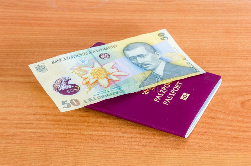 50 Romanian lei banknote RON on biometric passport