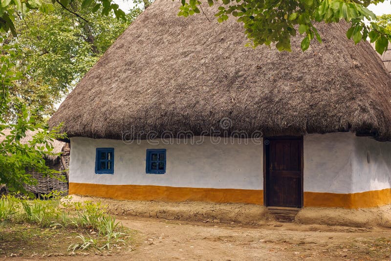 Romanian traditional clay house, close view