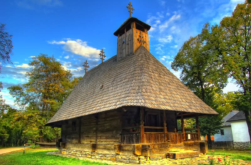 Romanian traditional wooden house in open air museum, National Village Museum in Bucharest, Romania, Europe