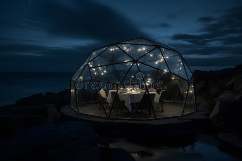 Romantic Bar on the Waterfront. Cozy Domerestaurant in Nature Stock