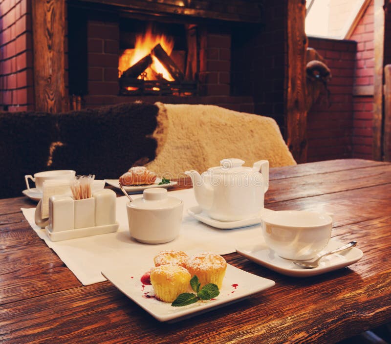 Romantic Breakfast for Two Near Fireplace Stock Photo Image of lunch