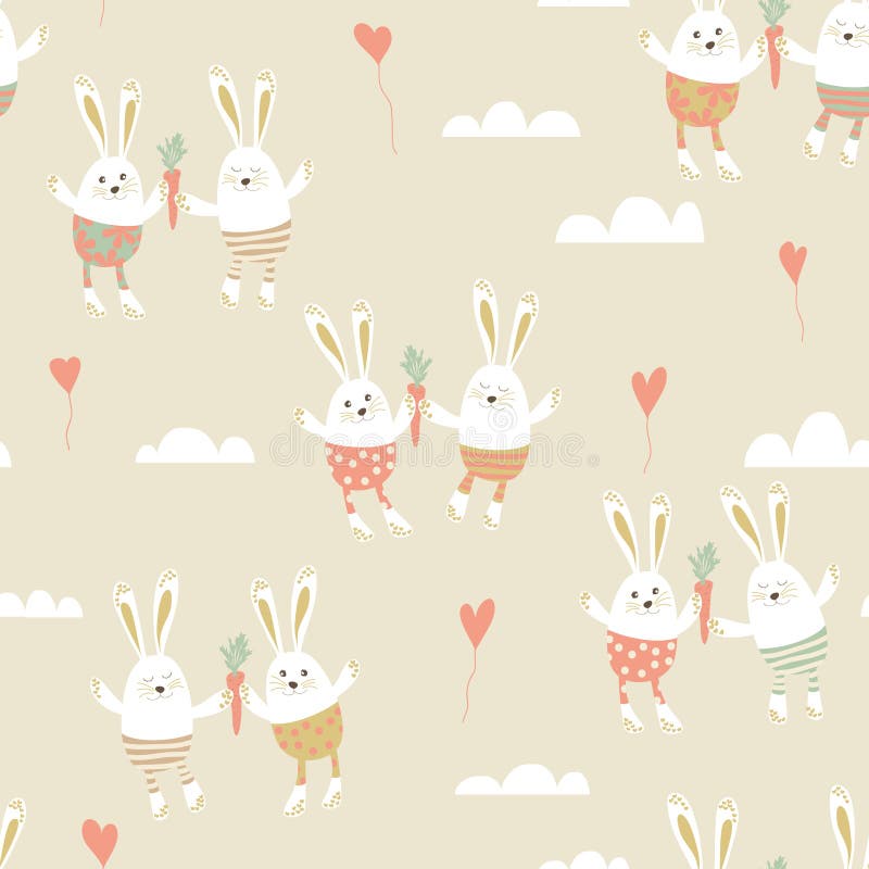 Romantic card with cute rabbits in love.