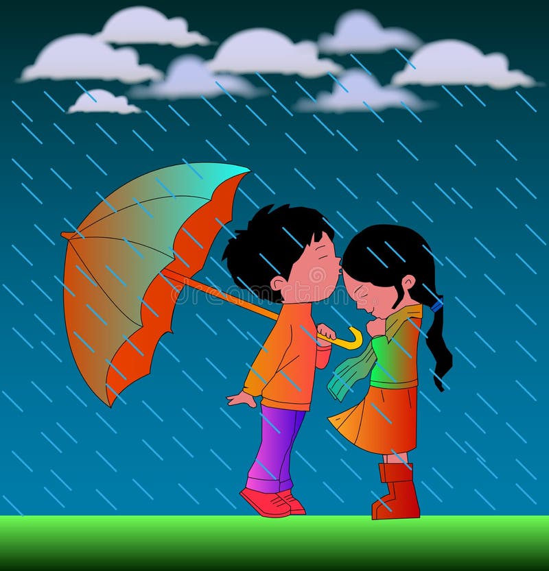 Romantic Cartoon Couple in Rain` Vector Illustration Stock Vector -  Illustration of happy, background: 84237409