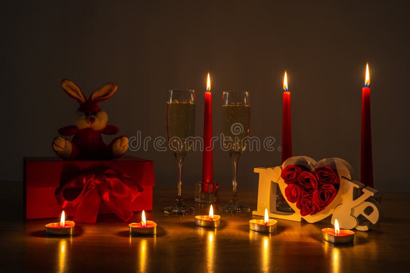 Romantic composition for Valentines day on low light stock photos Romantic composition for Valentines day on low light stock photos