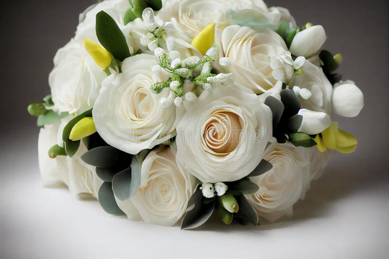 Romantic Compositions of White Roses for Wedding or for Bride& X27;s