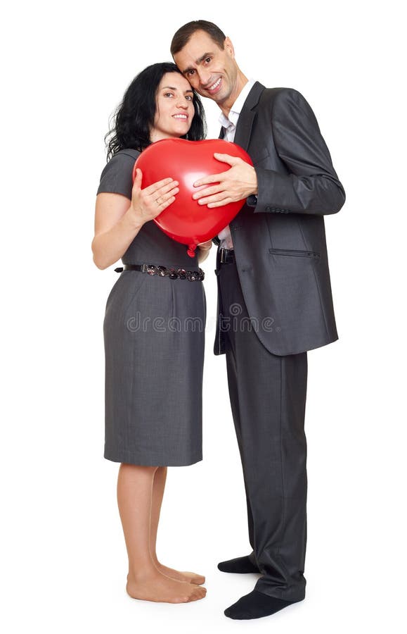 Romantic Couple With Balloon In Shape Of Heart Beautiful Woman And Man