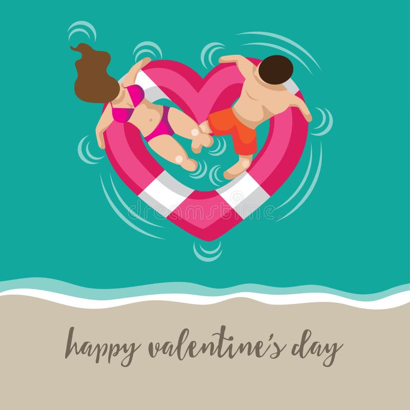 Romantic couple in a Floating heart shaped life buoy royalty free illustration Romantic couple in a Floating heart shaped life buoy royalty free illustration