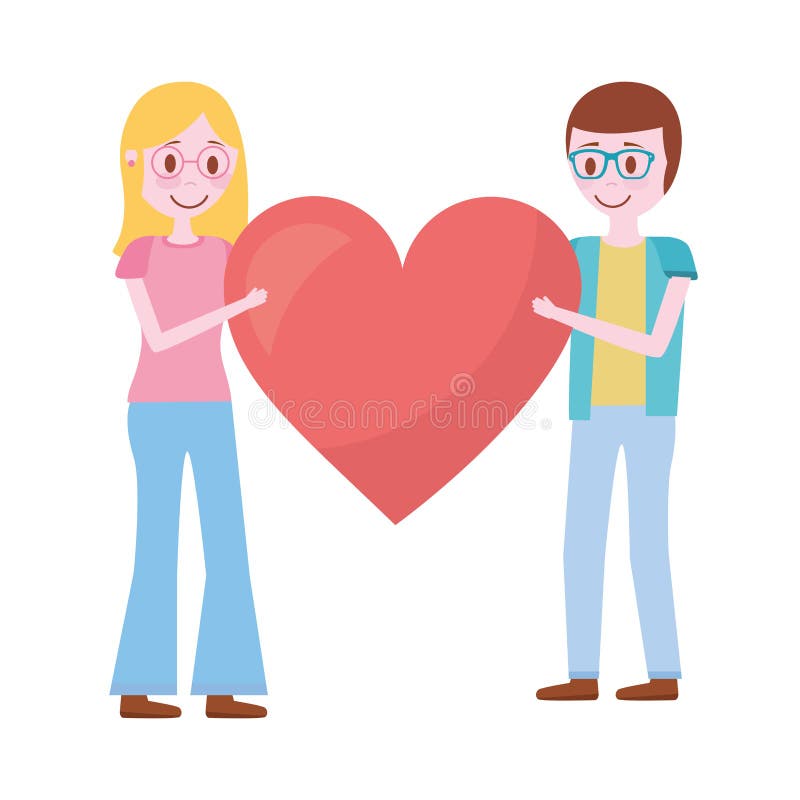 Romantic Couple Holding Big Love Heart Stock Vector Illustration of