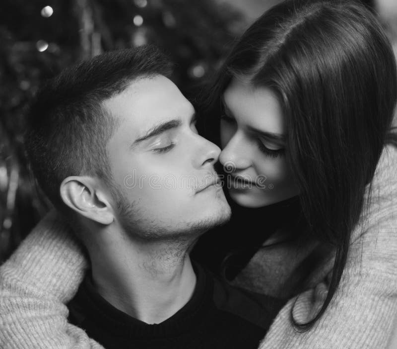 Romantic Couple Hugging In Christmas Interior Stock Image Image Of Person Celebrating 93292633