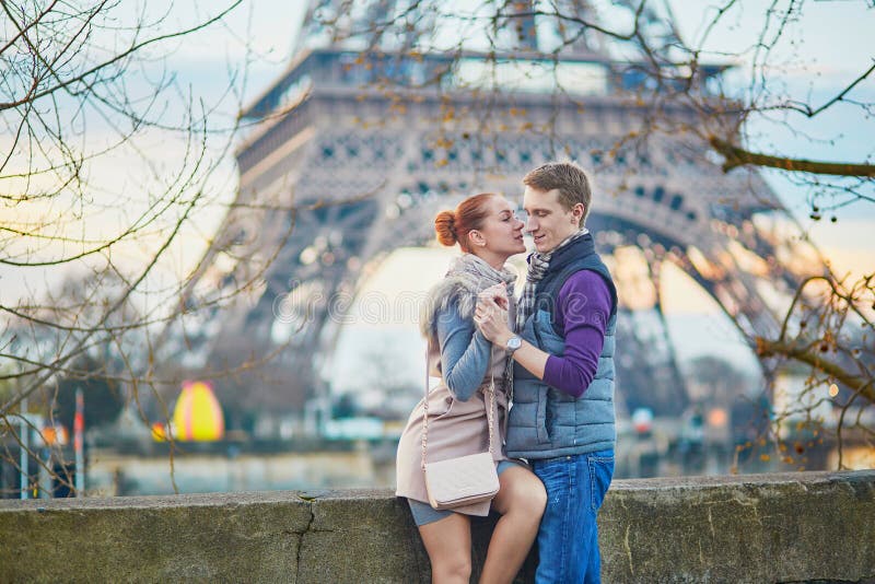 Romantic Couple Near The Eiffel Tower In Paris France Stock Image Image Of Girl France 75925155