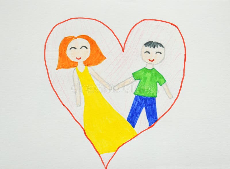 Romantic Couples Boy And Girl In Love Hugging Cuddling And Kissing Children S Drawing Hand Drawn Stock Image Image Of Doodle Hand