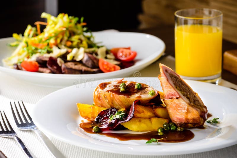Romantic Dinner At A Restaurant. Delicious Prepared Shrimp With Stock Photo Image of dessert