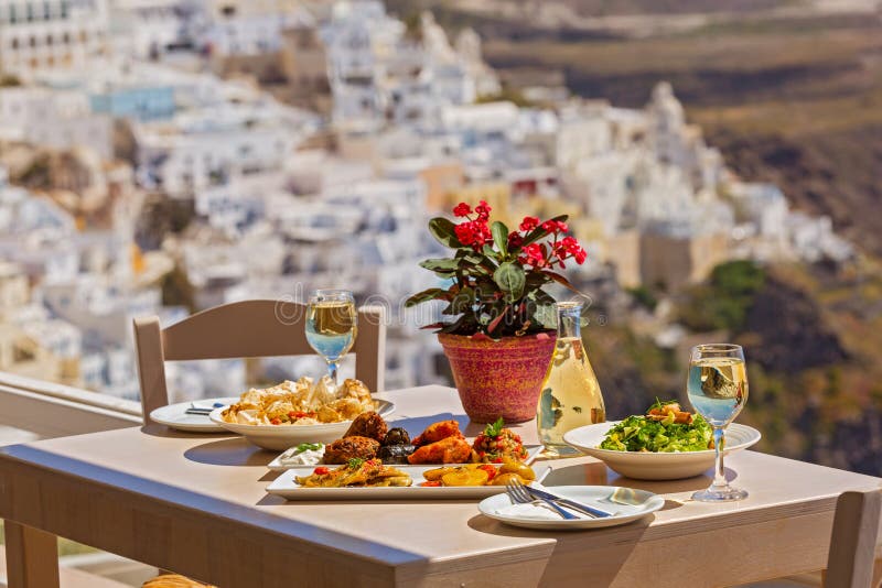 Romantic dinner, Santorini stock image. Image of island 77347205