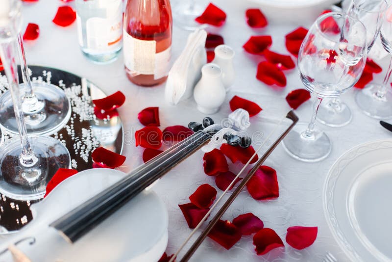 Romantic Dinner Setup, Red Decoration with Candle Light in a Restaurant