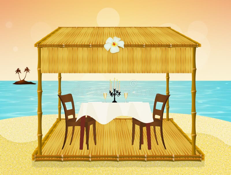 Romantic dinner on th beach royalty free illustration