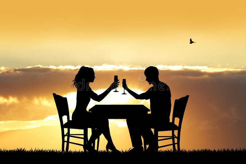 Romantic dinner for two stock illustration