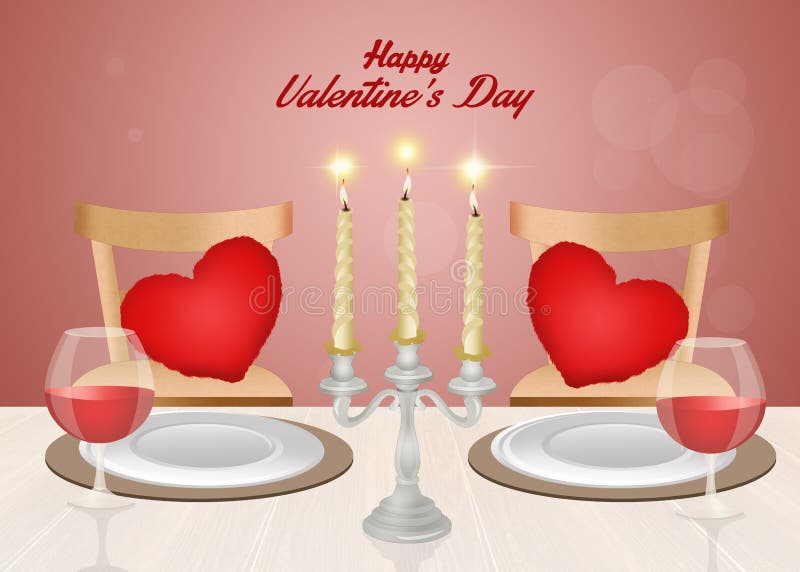 Romantic dinner for Valentines day stock illustration