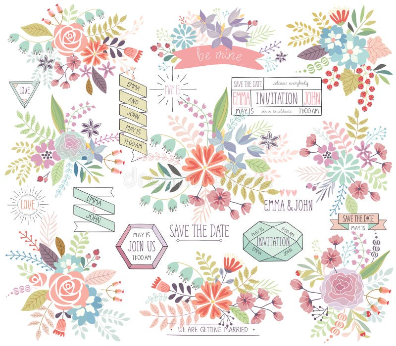 Romantic Floral hand drawn set. vector illustration Romantic Floral hand drawn set. vector illustration