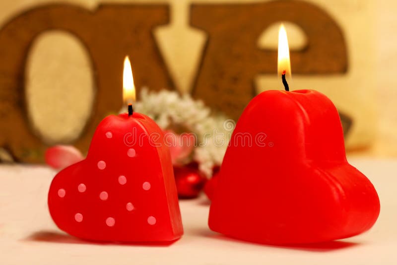 Romantic Heart Shaped Candles Set Stock Photo Image of petals, love