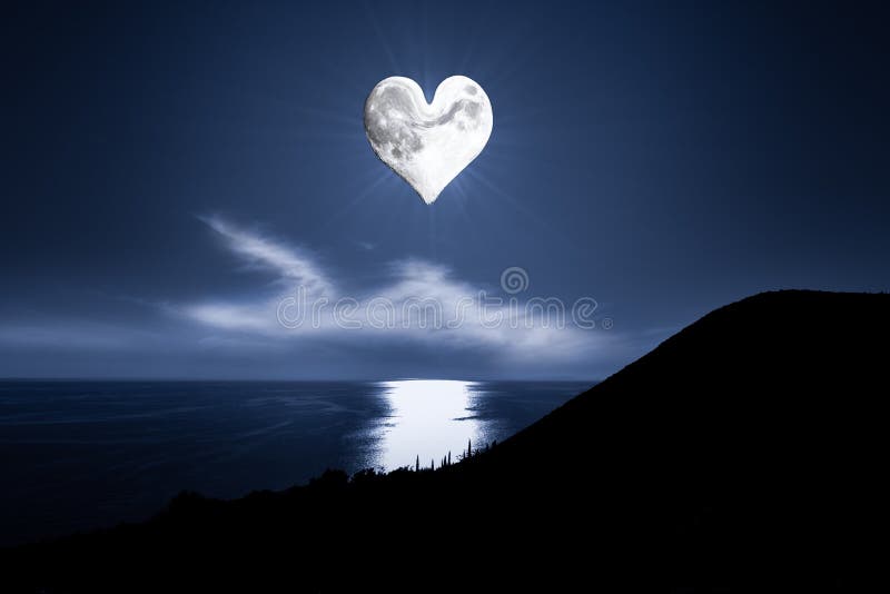 Romantic image with a heartshaped moon