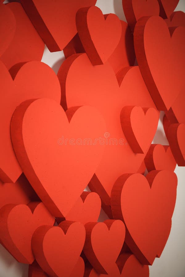 Romantic Interior Red Hearts on the Wall. Stock Photo Image of