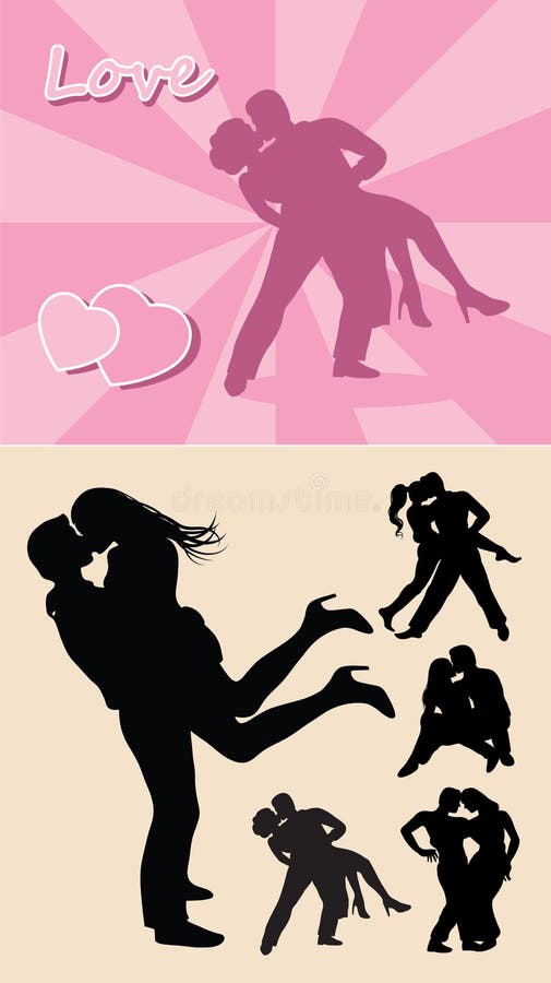 Romantic love couple silhouettes