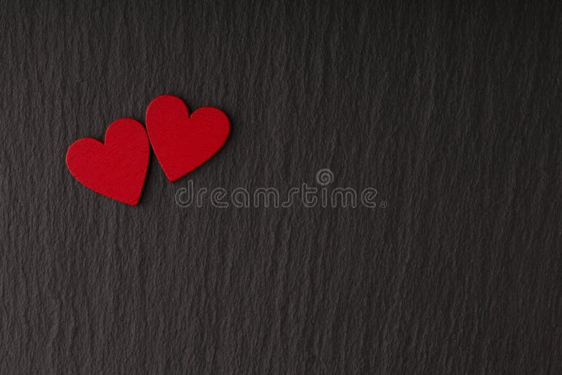 Romantic Love Greeting Card Banner Poster with Copy Space . Two Red Hearts  on Dark Stone Background Stock Image - Image of grey, card: 174763873