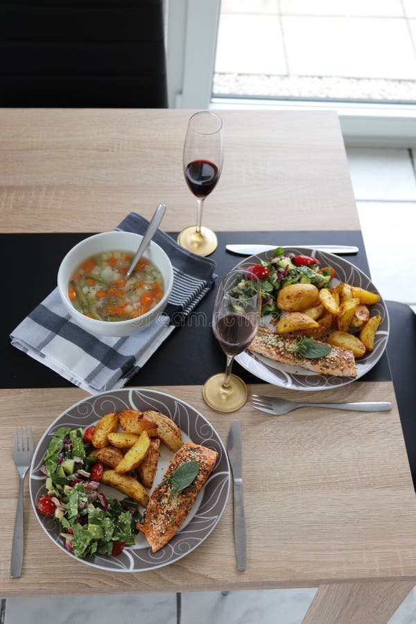 Romantic Lunch for Two Including Soup and Main Dish Stock Photo - Image