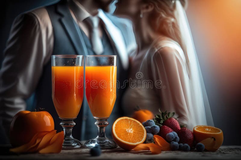 Romantic Moments with Fresh Juices. AI Generated Stock Illustration