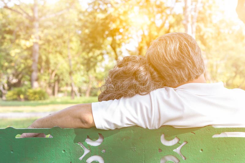 Romantic older couple. Grandfather or Senior asian husband embracing grandmother. Old couple always stay together. Grandmother, gr