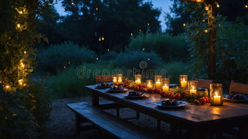 Romantic Outdoor Party i Dusk stock illustrationer