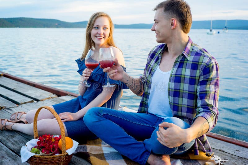 Romantic Picnic by the Lake Stock Photo Image of happy, dinner 103948814