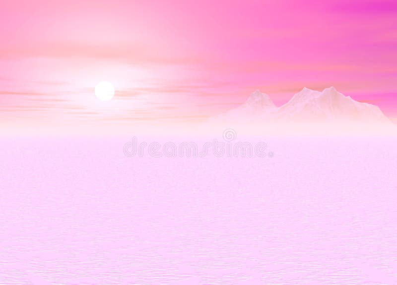Romantic Pink Sunsetting over a distant Mountain stock illustration