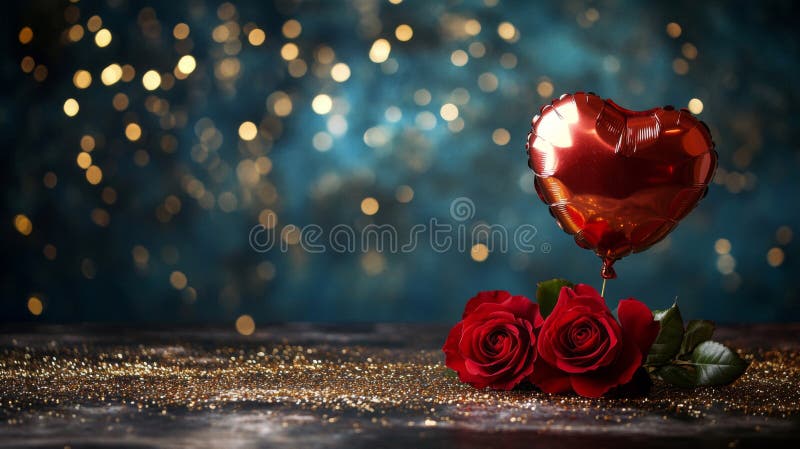 Romantic Red Roses och Heart Balloon Festive Decor vektor illustrationer