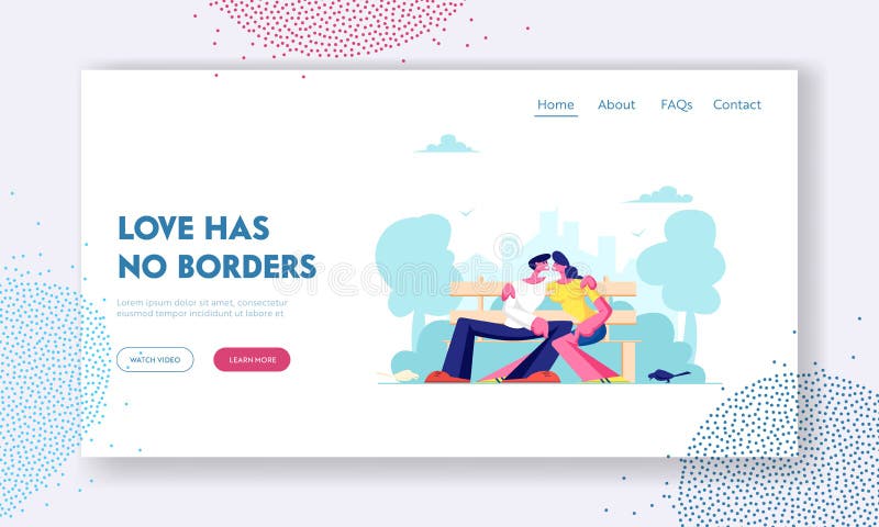 Romantic Relations, Love Website Landing Page, Young Loving Couple Hugging on Bench in City Park. Summertime Vacation stock illustration Romantic Relations, Love Website Landing Page, Young Loving Couple Hugging on Bench in City Park. Summertime Vacation stock illustration