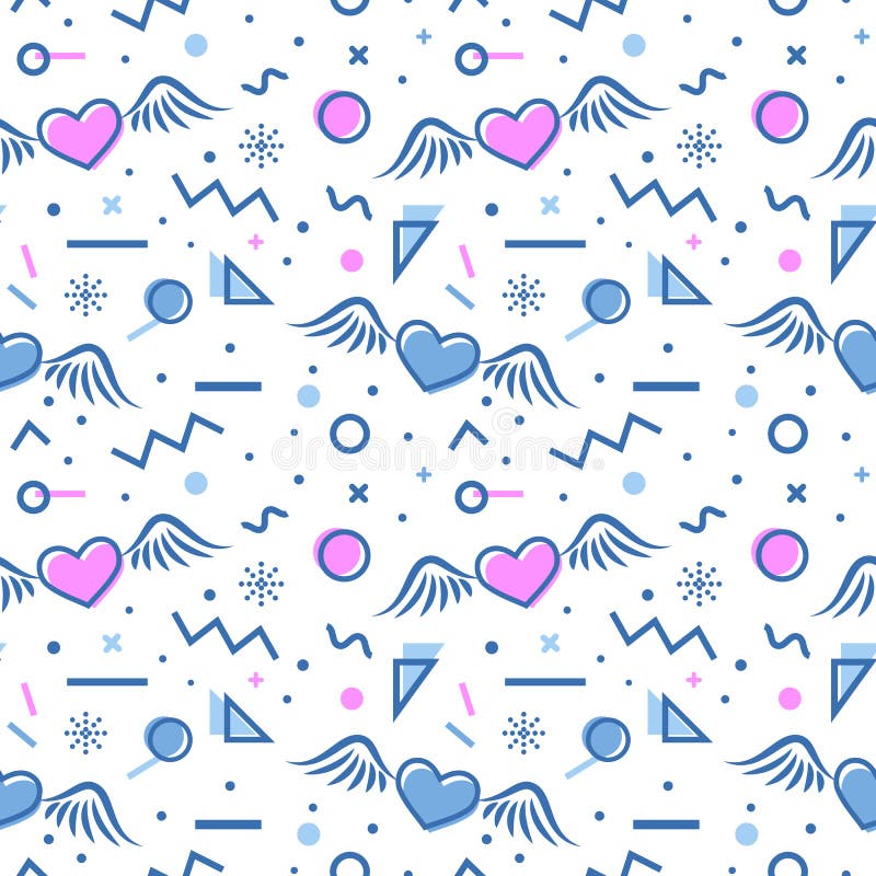 Hearts seamless pattern in memphis style. royalty free illustration
