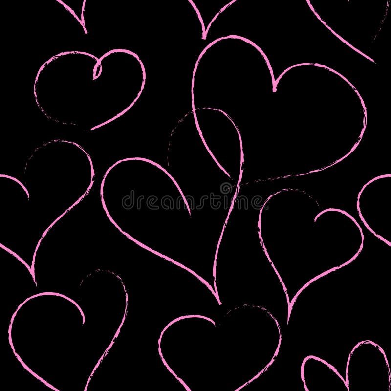 Pink Hearts on the Black Background Stock Vector Illustration of
