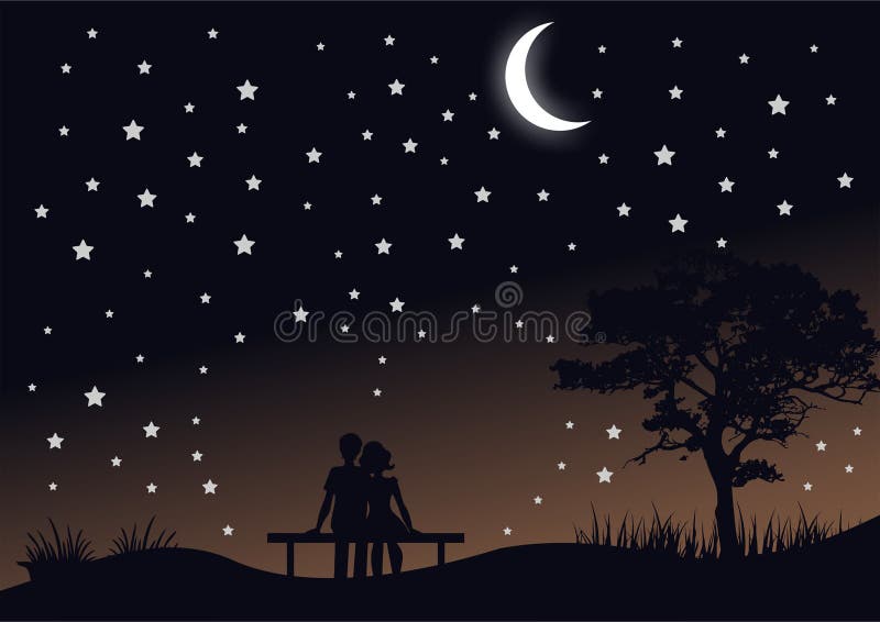 Romantic Silhouette night landscape vector stock illustration Romantic Silhouette night landscape vector stock illustration