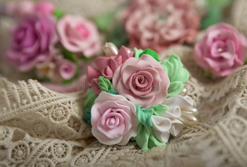 Romantic style: Fashion studio shot of a floral rose necklace (jewelery made of polymer clay) stock image Romantic style: Fashion studio shot of a floral rose necklace (jewelery made of polymer clay) stock image
