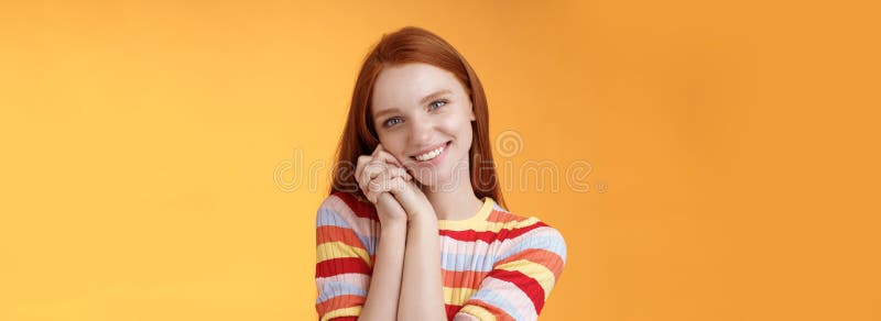 Romantic Tender Sensual Attractive Smiling Redhead Girlfriend Melting Heart Feel Warmth