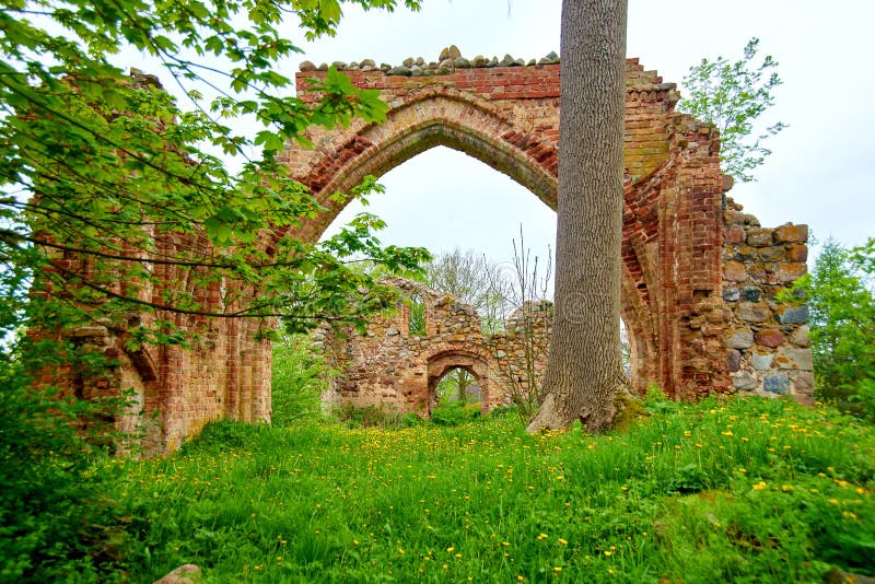 romantic view of medieval ruin of christian church stock photos romantic view of medieval ruin of christian church stock photos