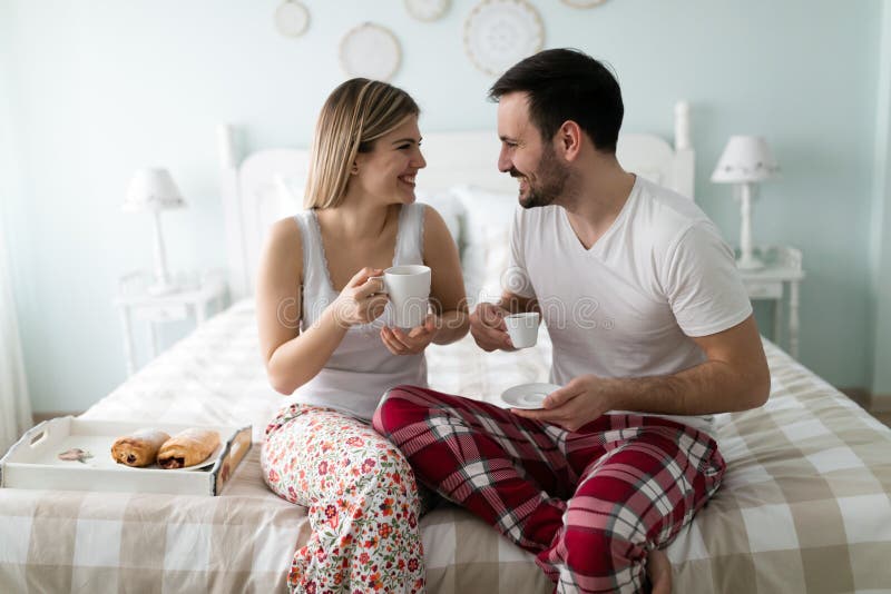 Romantic Young Couple Having Fun In Bedroom Stock Photo Image O