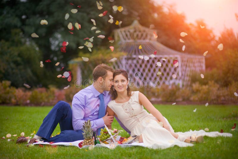 Romantic Young Couple Picnic Stock Image Image of beautiful, park