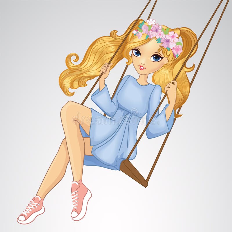 Romantisch blond meisje op een schommel stock illustratie