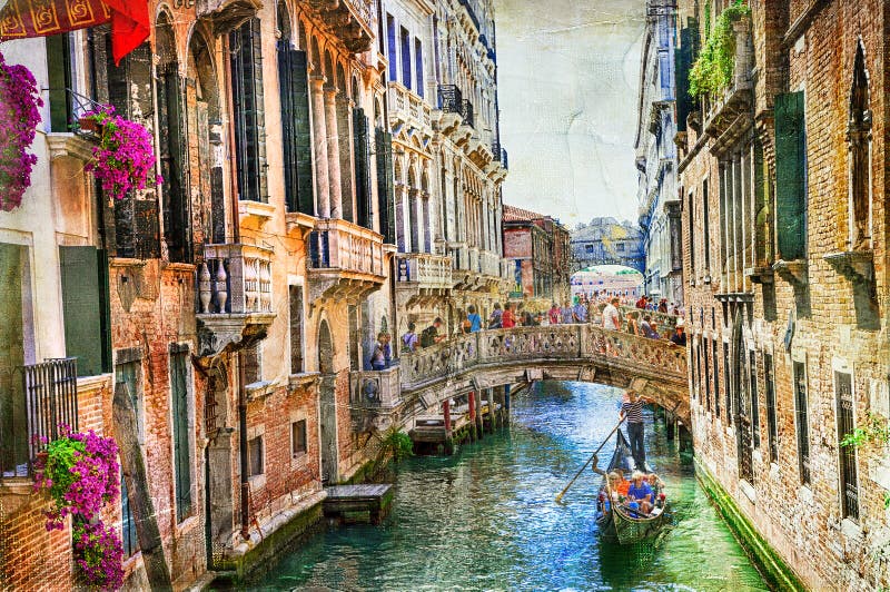 Romantisch Venetië - kanalen en gondels kunstwerk in het schilderen styl