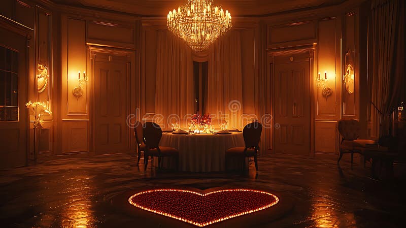 Romantische Abendstimmung im luxuriösen Interieur mit Heart Shaped Fire Feature vektor abbildung